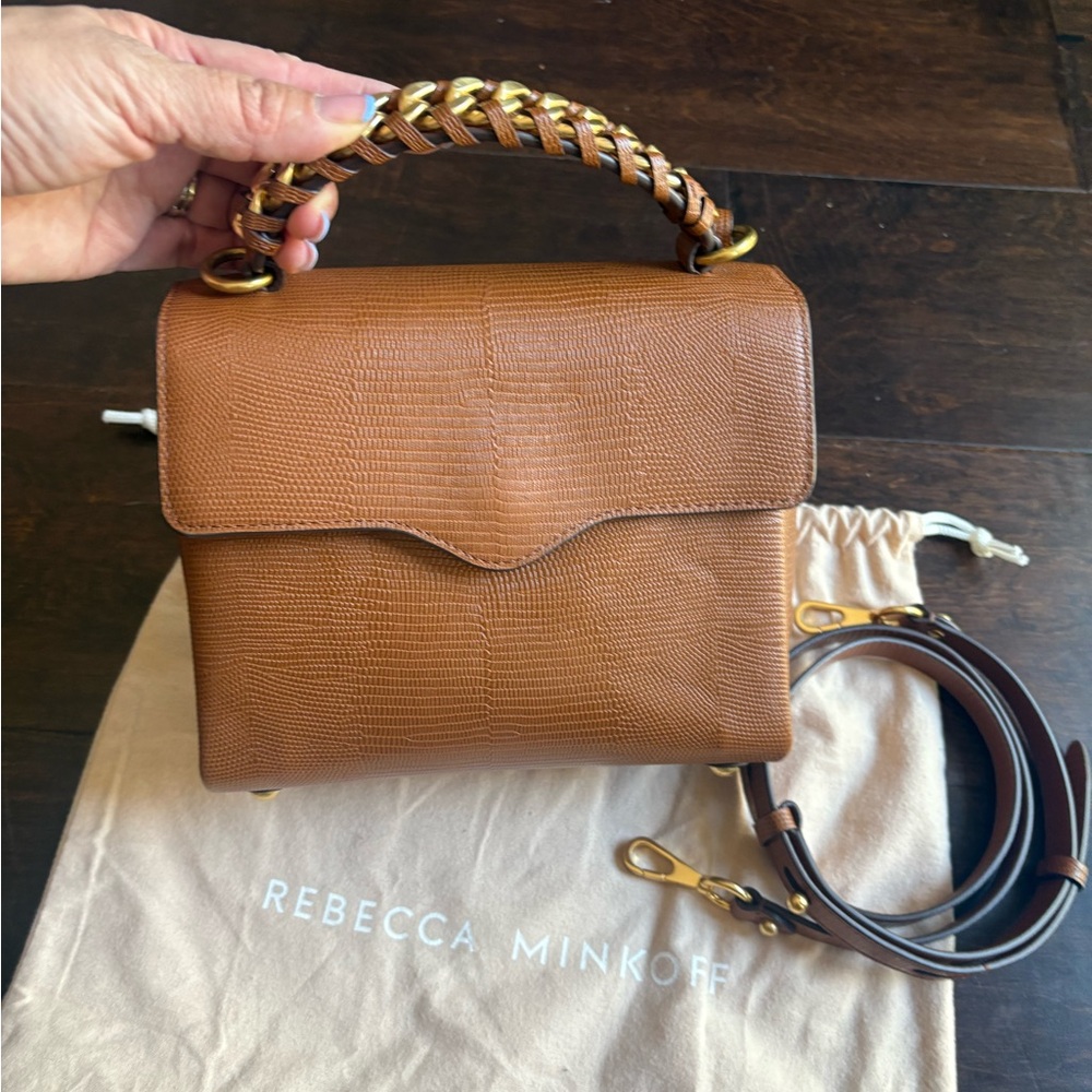 Rebecca Minkoff chain top handle bag tan caramel